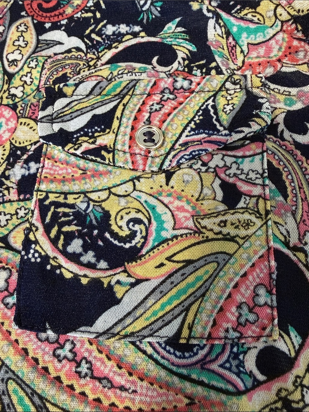 Ember Sleeveless Button down Paisley V-Neck Top in Navy SZL - Picture 13 of 15